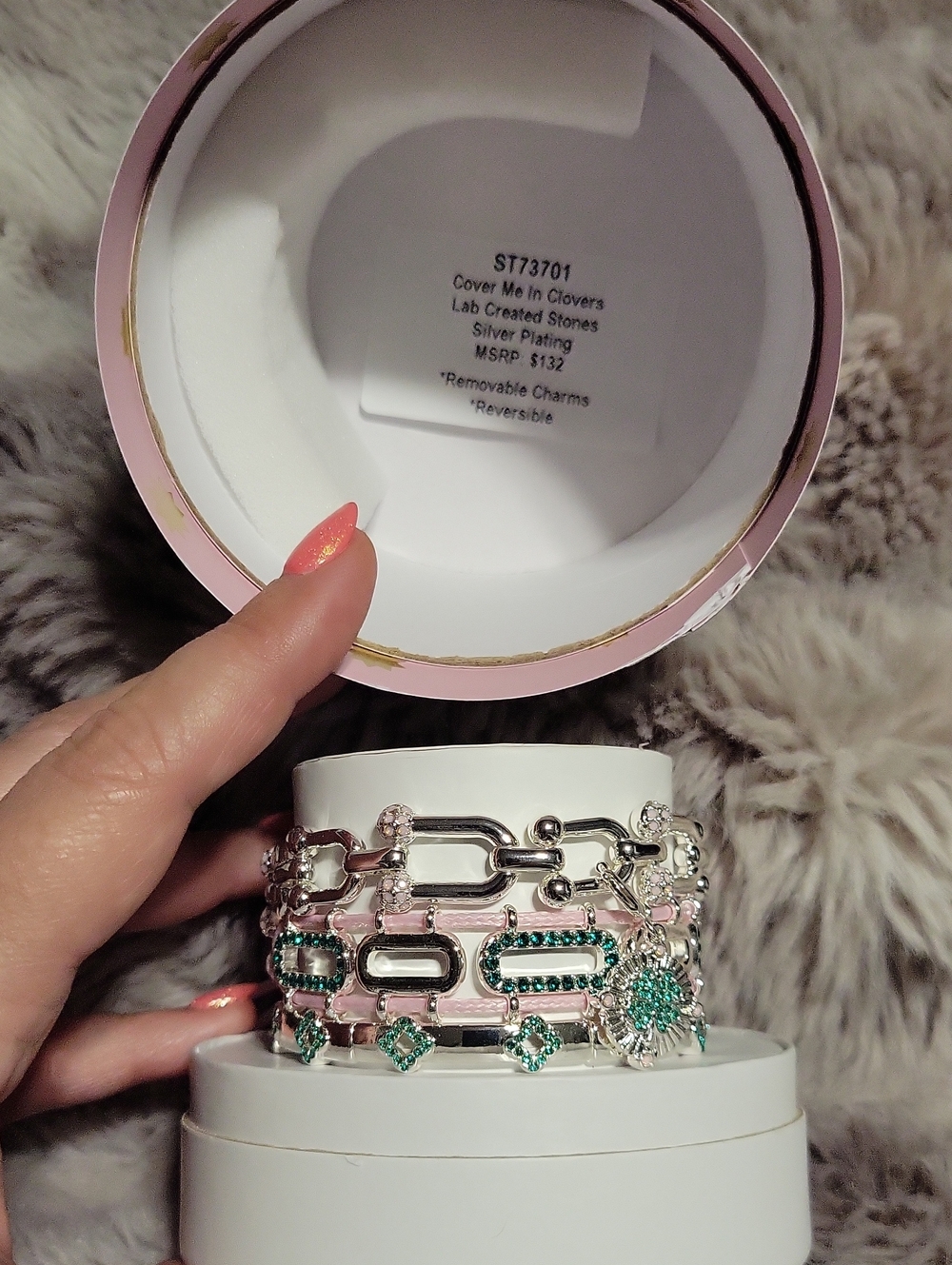 FREE OG W/purchase - Silver Bracelet Stack with Green Accents